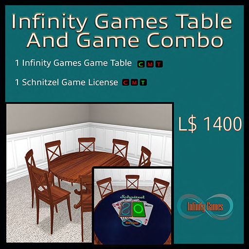 Second Life Marketplace Infinity Games Table and Schnitzel Game Combo